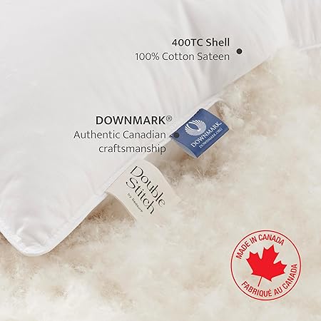Double Stitch Down Pillow, 3-Chamber White Bed Pillow for Sleeping, Sourced in America, Made in Canada, Luxury 400 Thread Count 100% Cotton Shell, 700 Fill Power, Firm, King, 20" x 36"