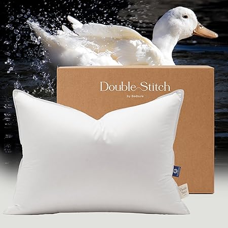 Double Stitch Down Pillow, 3-Chamber White Bed Pillow for Sleeping, Sourced in America, Made in Canada, Luxury 400 Thread Count 100% Cotton Shell, 700 Fill Power, Firm, King, 20" x 36"